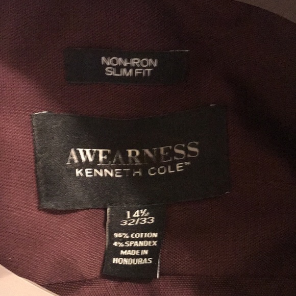 (118)NWT Kenneth Cole plum Mens dress Shirt size 14 1/2 32/33 Beautiful color - Picture 4 of 8
